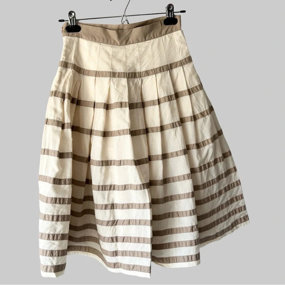 Club Monaco Ivory Tan Striped Pleated Circle Skirt - Picture 2 of 11